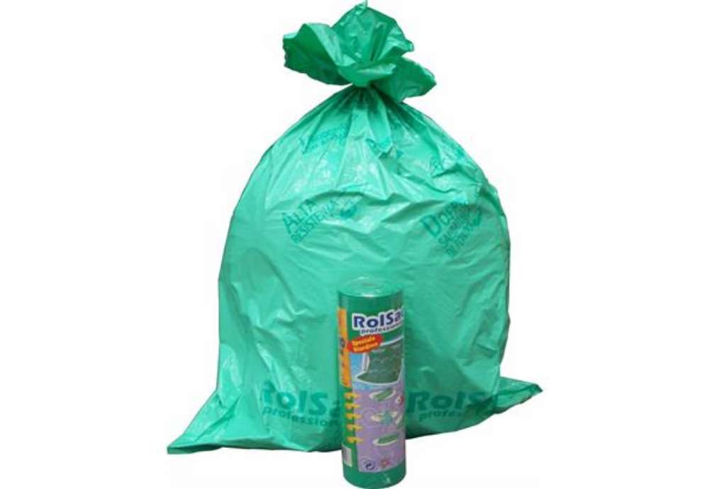 Immagine di Sacchi immondizia per rifiuti inorganici Rolsac 156 L 85x120 cm - 55 µm verde - rotolo da 20 pezzi -