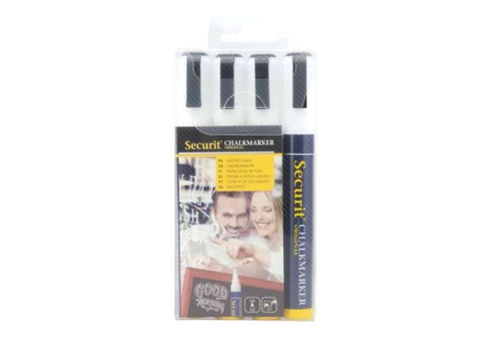 Immagine di Pennarelli a gesso liquido Securit® a punta media 2-6 mm bianco set da 4 pennarelli - SMA510-V4-WT