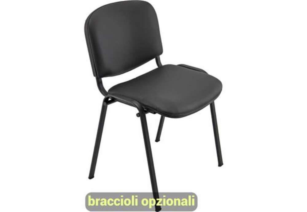 Immagine di Sedia visitatore 4 gambe Unisit Dado D5S acciaio nero - rivestimento ecopelle nero  Conf. 2 pezzi -