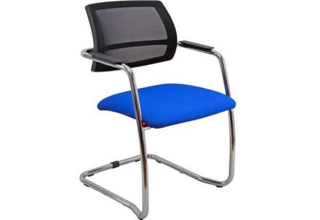 Immagine di Sedia visitatore con slitta Unisit Lithium LTLTN - schienale in rete nero - rivestimento Eco blu - L