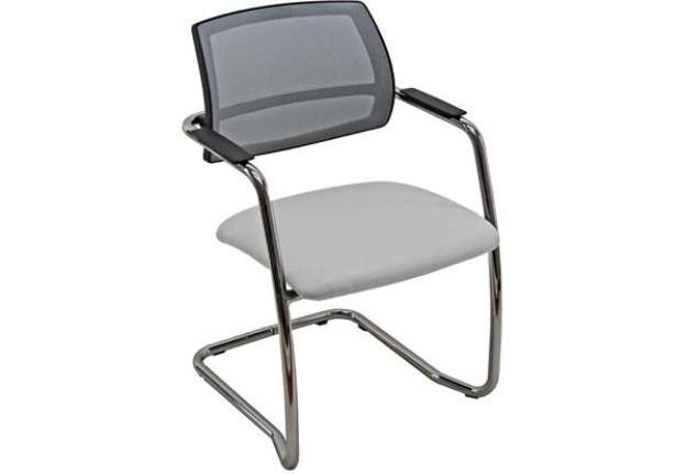 Immagine di Sedia visitatore con slitta Unisit Lithium LTLTN - schienale in rete nero - rivest. Eco grigio chiar