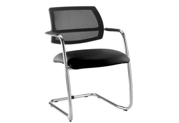Immagine di Sedia visitatore con slitta Unisit Lithium LTLTN - schienale in rete nero - rivestimento Eco nero -
