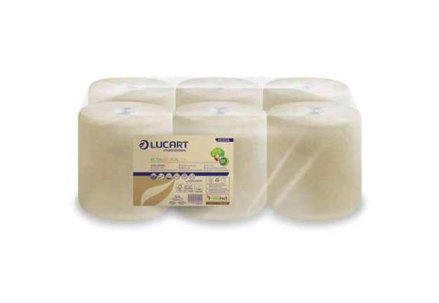 Immagine di Asciugamani industriali multiuso 2 veli Lucart EcoNatural 139,8 m 2 veli avana 6 rotoli da 466 strap