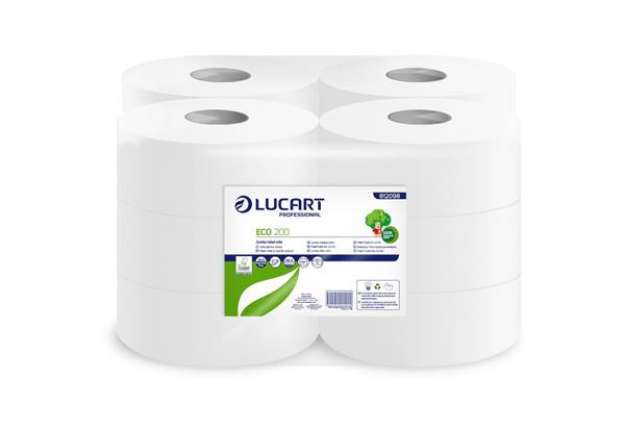Immagine di Carta igienica Lucart Eco 200 m mini jumbo 2 veli 12 rotoli da 527 strappi - 812098U