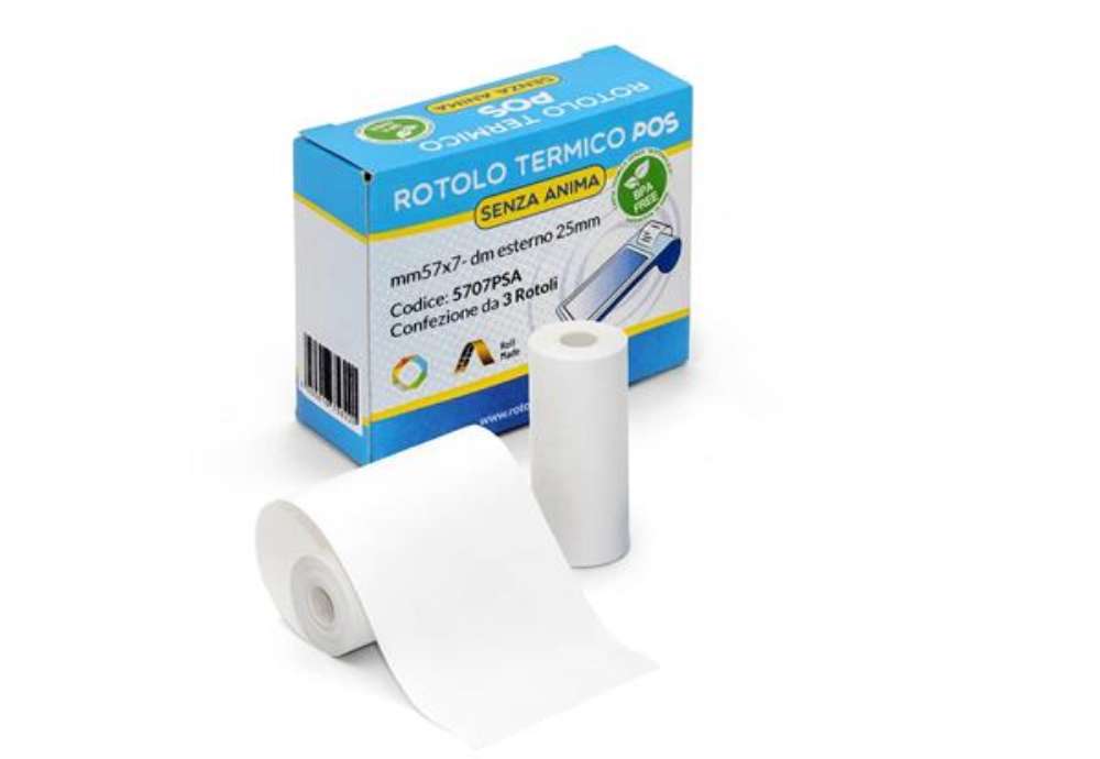 Immagine di Rotoli POS Rotolificio Pugliese BPA Free Exclusive senza anima 57 mm x 7 m - d. 25 mm - conf. 3 roto
