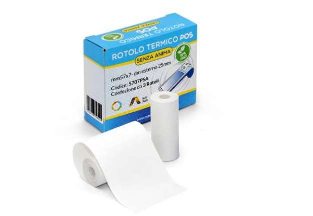 Immagine di Rotoli POS Rotolificio Pugliese BPA Free Exclusive senza anima 57 mm x 7 m - d. 25 mm - conf. 3 roto