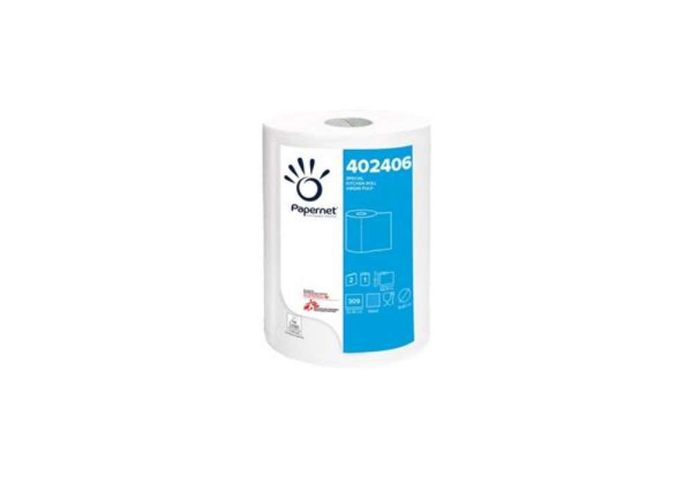 Immagine di Asciugatutto Papernet a 2 veli - strappo - 23,4x22,3 cm rotolo 309 strappi - 402406
