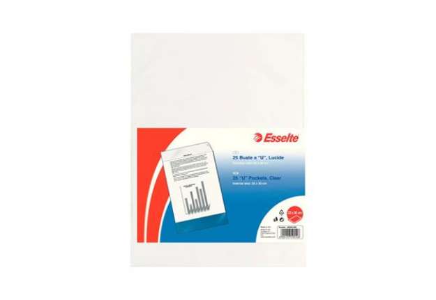 Immagine di Buste a U ESSELTE Deluxe trasparente 22x30 cm conf. 25 pezzi - 395901200