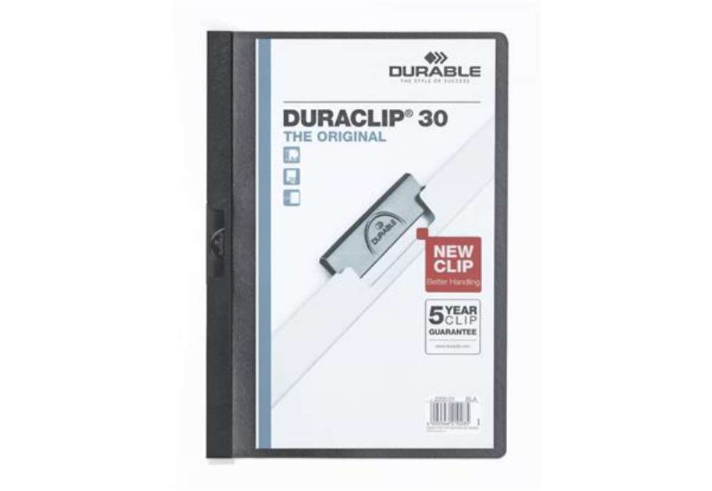 Immagine di Cartellina con clip Durable DURACLIP® A4 - dorso 3 mm - capacità 30 fogli nero - 220001