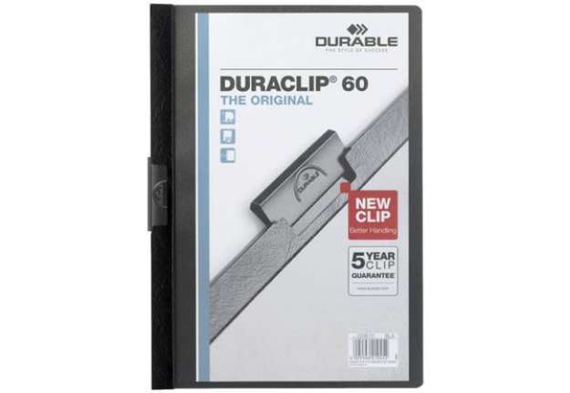 Immagine di Cartellina con clip Durable DURACLIP® A4 - dorso 6 mm - capacità 60 fogli nero - 220901