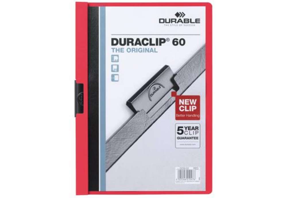 Immagine di Cartellina con clip Durable DURACLIP® A4 - dorso 6 mm - capacità 60 fogli rosso - 220903