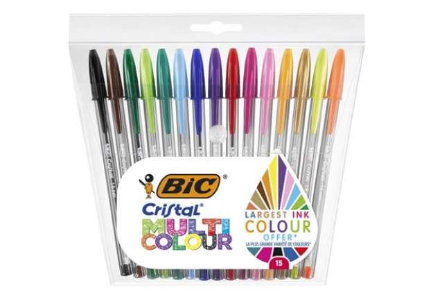 Immagine di Penne a sfera con cappuccio BIC Cristal Large Multicolour 1,6 mm assortiti Conf. 15 pezzi - 964899