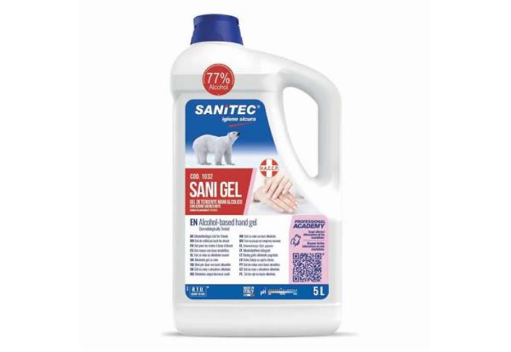 Immagine di Gel igienizzante mani a base alcolica Sanitec Sani Gel Alcol 70% - trasparente flacone 4,5 kg - 1032