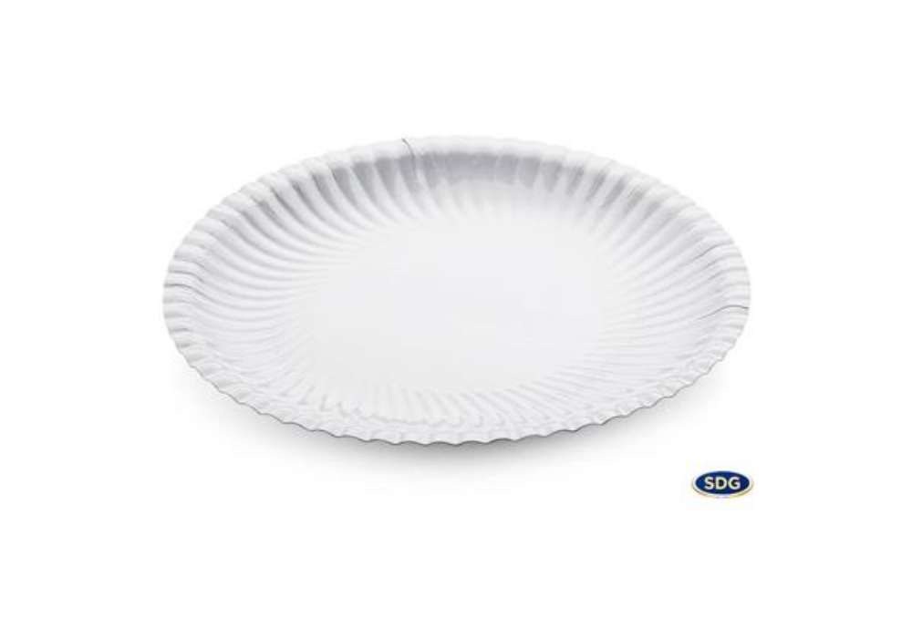 Immagine di Piatto piano Ø 23 cm in cartoncino riciclato patinato Scatolificio del Garda Bianco - Conf. 50 pezzi