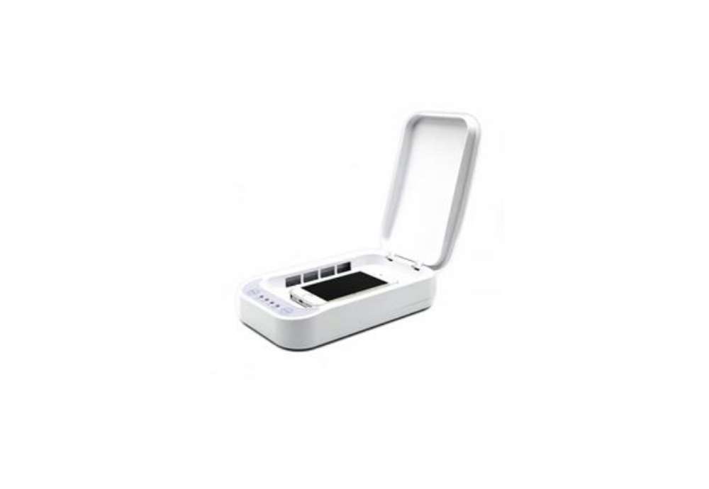 Immagine di Sterilizzatore UV portatile GekoClean per smartphone e mascherine, bianco, con caricabatterie e diff