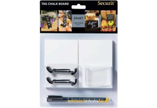 Immagine di Lavagne scrivibili a gesso liquido Securit® Tag A7 nero set da 20 targhe - TAG-A7-WT