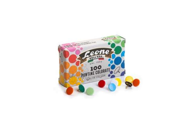 Immagine di Puntine da disegno Leone Dell'Era diametro testa 9,5 mm colori assortiti - scatola di cartone da 100
