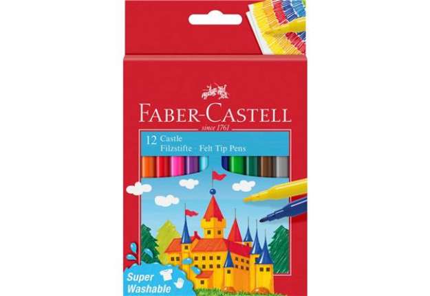 Immagine di Pennarelli Faber-Castell Castello Superlavabili punta fine 3 mm assortiti astuccio in cartone 12 pez