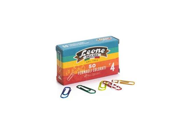 Immagine di Fermagli Leone Dell'Era in filo colorato metallizzato N. 4 Assortiti scatola con finestra da 50 pz.