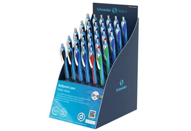 Immagine di Penna sfera Slider Rave - colori assortiti (blu/nero/rosso/verde - Schneider - expo 30 pezzi