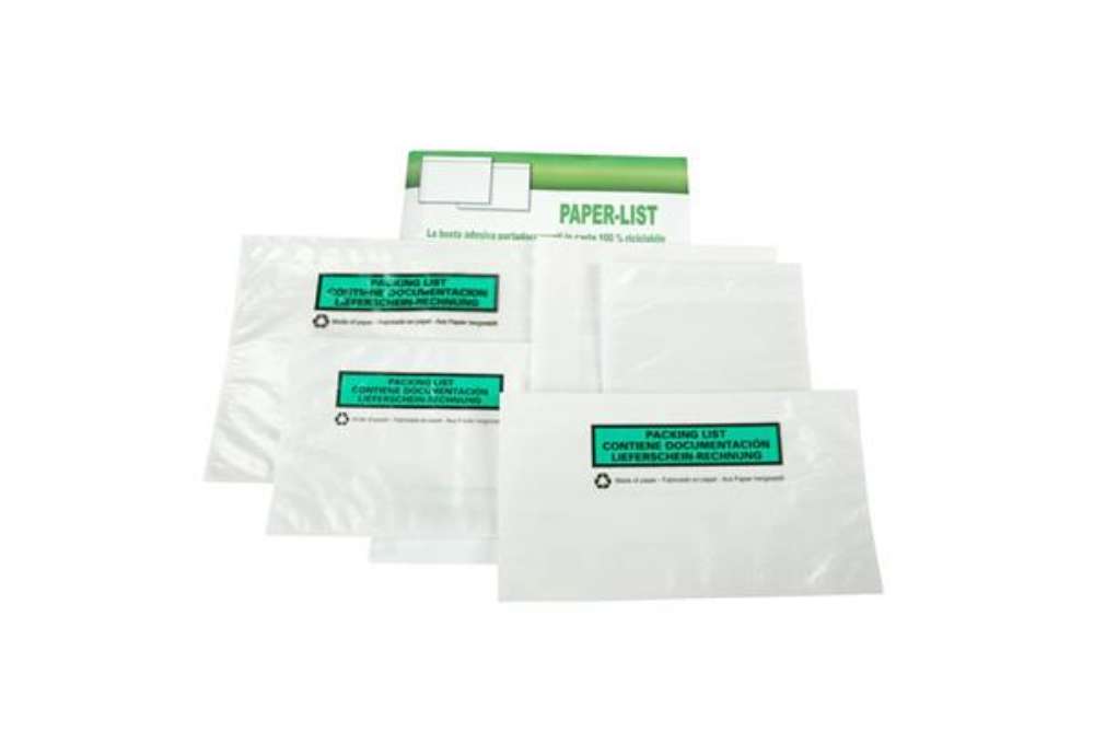 Immagine di Buste adesive in carta ecologica Methodo C4 trasparenti - 320x250 mm con scritta doc enclosed - conf