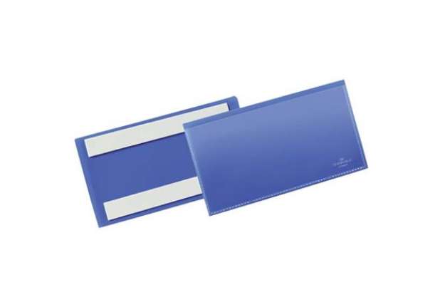 Immagine di Tasche per identificazione Durable con bande adesive blu f.to esterno mm. 163x 83x1,7- inserto 150x6