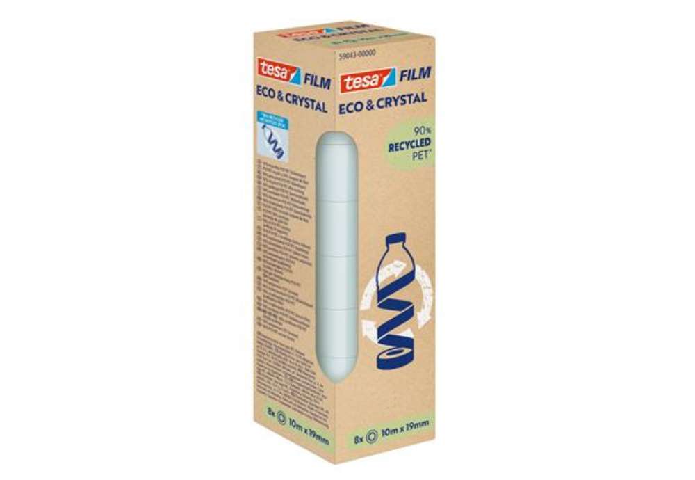 Immagine di Nastro adesivo Crystal recycled - 19 mm x 10 m - PET - trasparente - Tesa - torre 8 pezzi