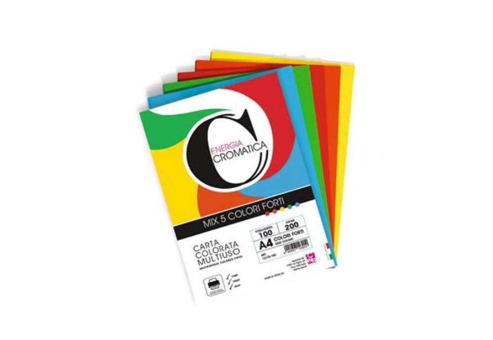 Immagine di Carta colorata Deco Cromatica colori forti formato A4 - 5 colori assortiti in 100 ff - 200 gr - 1231