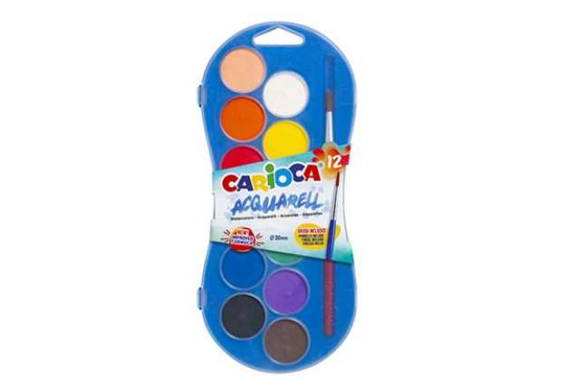 Immagine di Astuccio acquerelli in pastiglia Carioca Ø 30 mm conf. da 12 colori assortiti - 42404