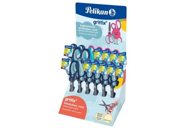 Immagine di Espositore 12 forbici Griffix Pelikan per destrimani e mancini assortite 605397