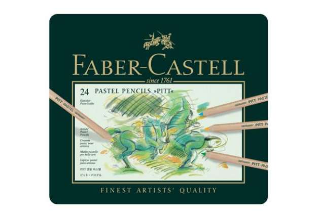 Immagine di Astuccio in metallo matite Faber- Castell Pitt Pastel - colori assortiti - conf.24 pezzi - 112124