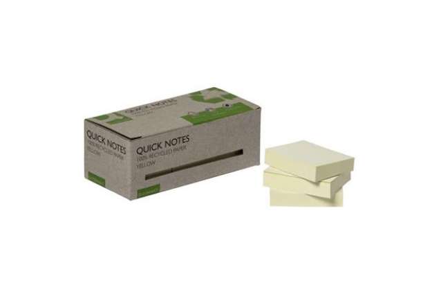Immagine di Foglietti riposizionabili riciclati Q-Connect gialli conf. 12 blocchetti da 100 fogli 38x51 mm - gia