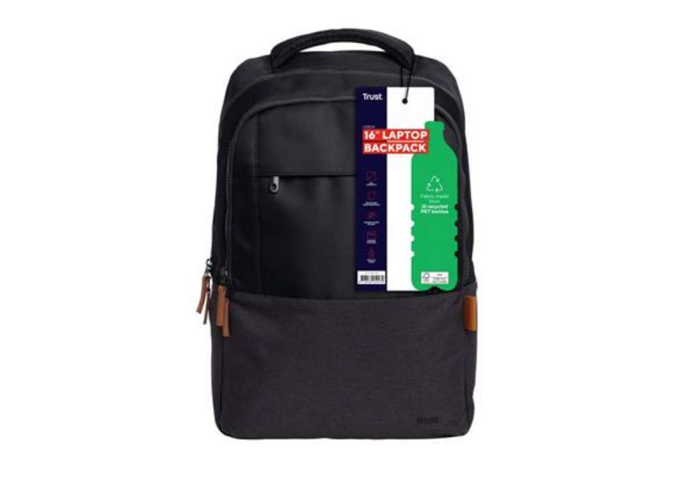 Immagine di Zaino per laptop Trust Lisboa capacità fino a 16'' eco-friendly - nero - 25244