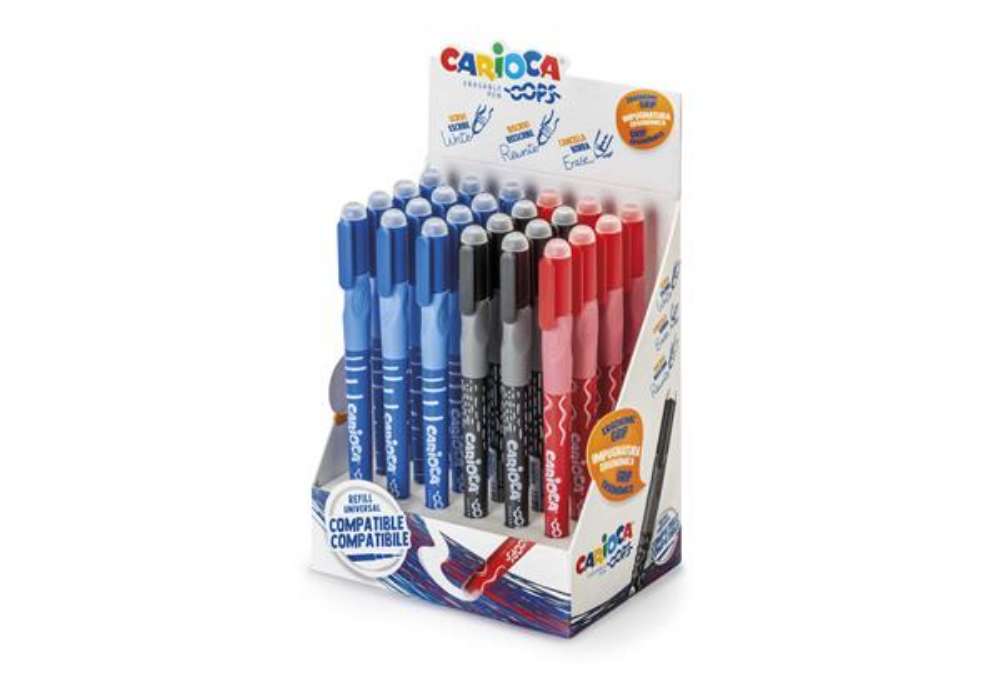 Immagine di Espositore 24 penne cancellabili Carioca OOPS con inchiostro termosensibile M 0,7 mm assortiti - 430