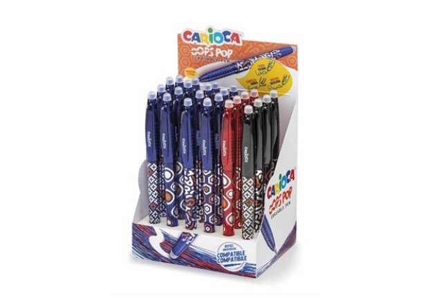 Immagine di Espositore 24 penne cancellabili Carioca Oops Pop punta media 0,7 mm assortiti 41045