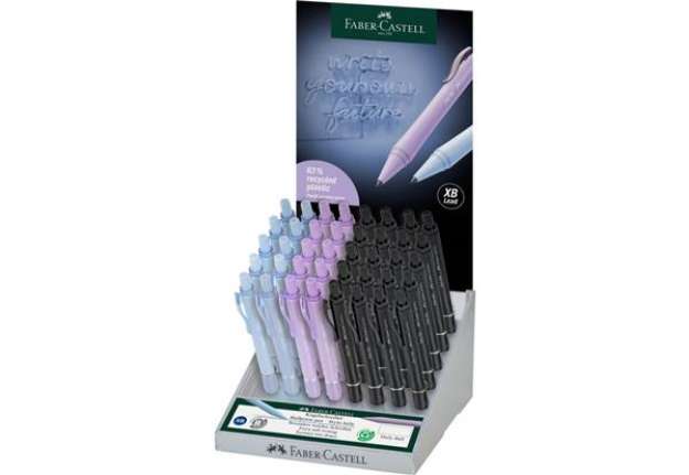 Immagine di Espositore 40 penne a sfera a scatto Faber-Castell Daily Ball XB inchiostro blu - fusto colori assor