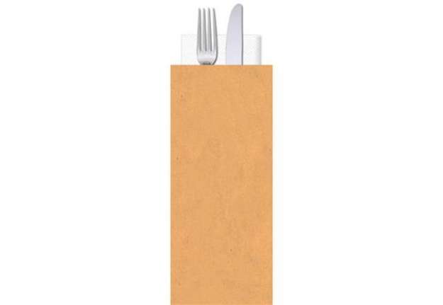 Immagine di Buste porta posate in carta paglia neutra politenata Le Nappage con tovagliolo 2 veli conf. 500 pz 1