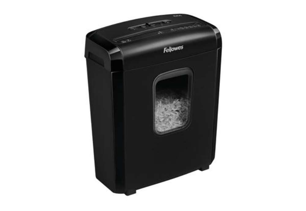 Immagine di Distruggidocumenti Fellowes a miniframmento da 4x12 mm - 6 ff - ciclo continuo 5 min - 13 L - 463110