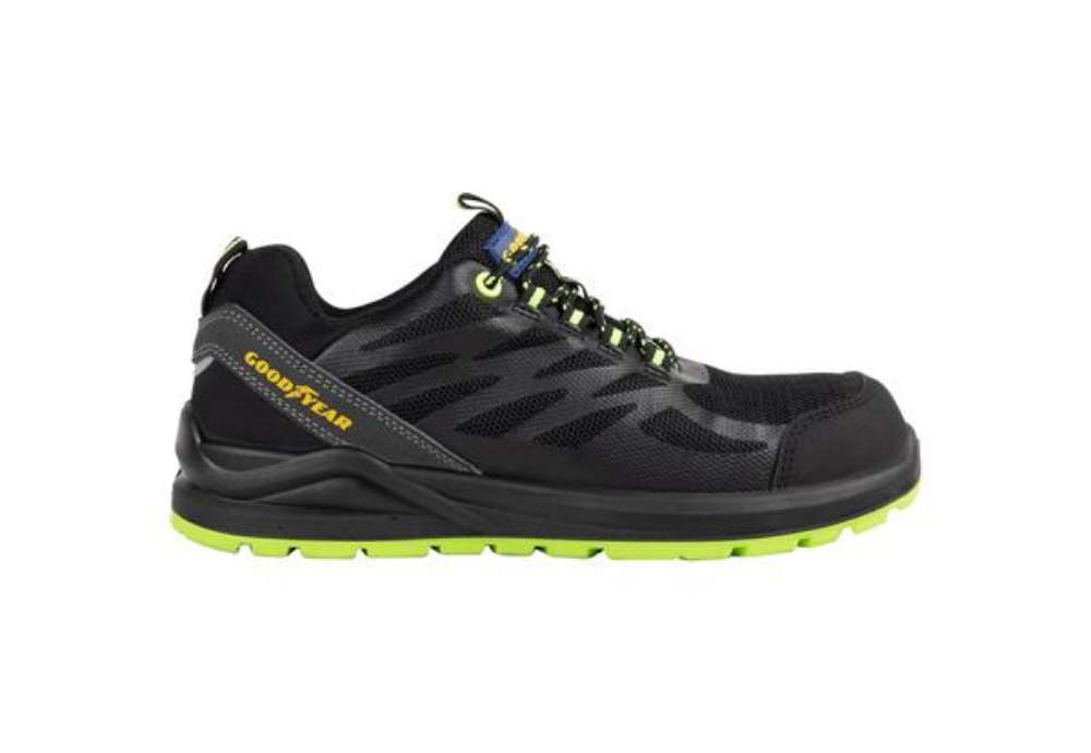 Immagine di Scarpe antinfortunistiche Goodyear in tomaia KPU e mesh GY BLACKBAT S1P nero-verde TG.38 - 729638