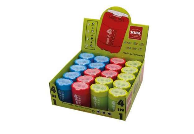 Immagine di Espositore 20 temperamatite 4 in 1 Kum con ampio serbatoio - colori assortiti K1028321