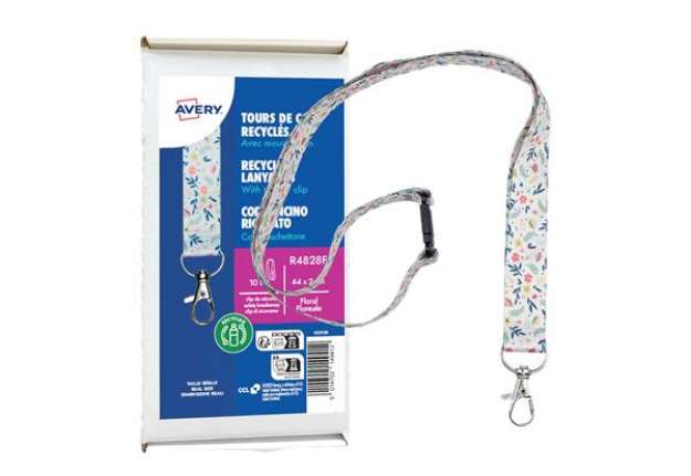Immagine di Cordoncino per portabadge - in Rpet - fantasia floreale - 440 x 20 mm - Avery - Conf. 10 pezzi