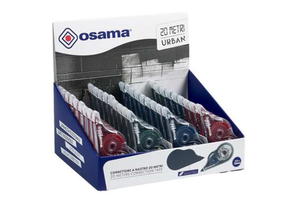 Immagine di Correttore a nastro 20 Metri - 5 mm x 20 m - involucro colori assortiti Urban - Osama - conf. 36 pez