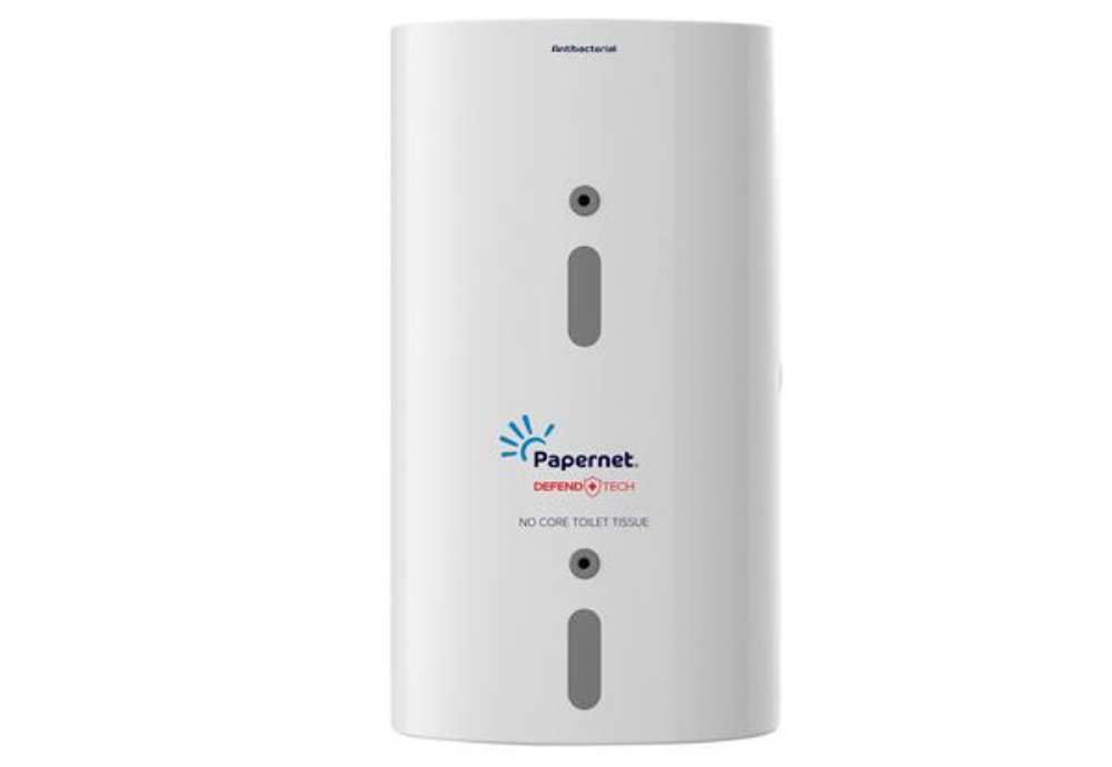 Immagine di Dispenser carta igienica Defend tech FullOne - 33,5 x 18,5 x 15,2 cm - rotolo diametro 14,9 cm - bia