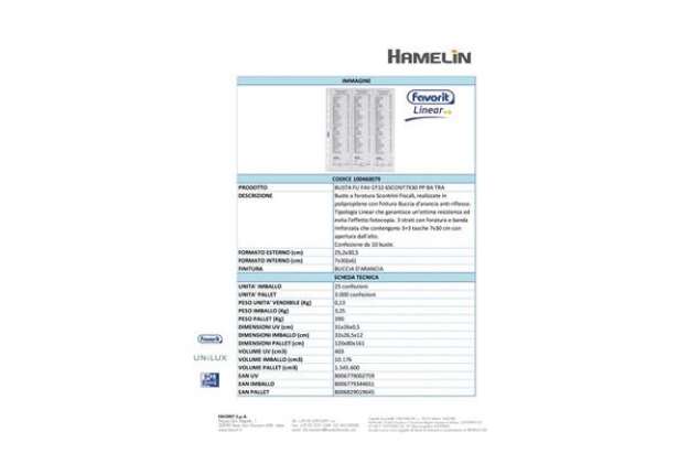 Immagine di Buste a foratura universale Favorit porta scontrini buccia d'arancia linear 7x30 cm (x6 tasche) conf