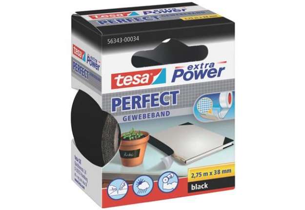 Immagine di Nastro adesivo in tela tesa extra Power® Perfect 38 mm x 2,75 m nero 56343-00034-03