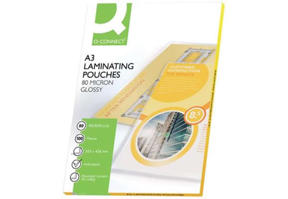 Immagine di Pouches per plastificatrici Q-Connect 2x80 µm finitura lucida A3 Conf. 100 pezzi - KF04122