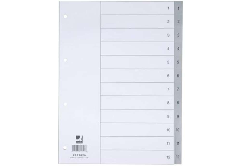 Immagine di Divisore numerico Q-Connect grigio 22,5x29,7 cm ppl 1-12 KF01826